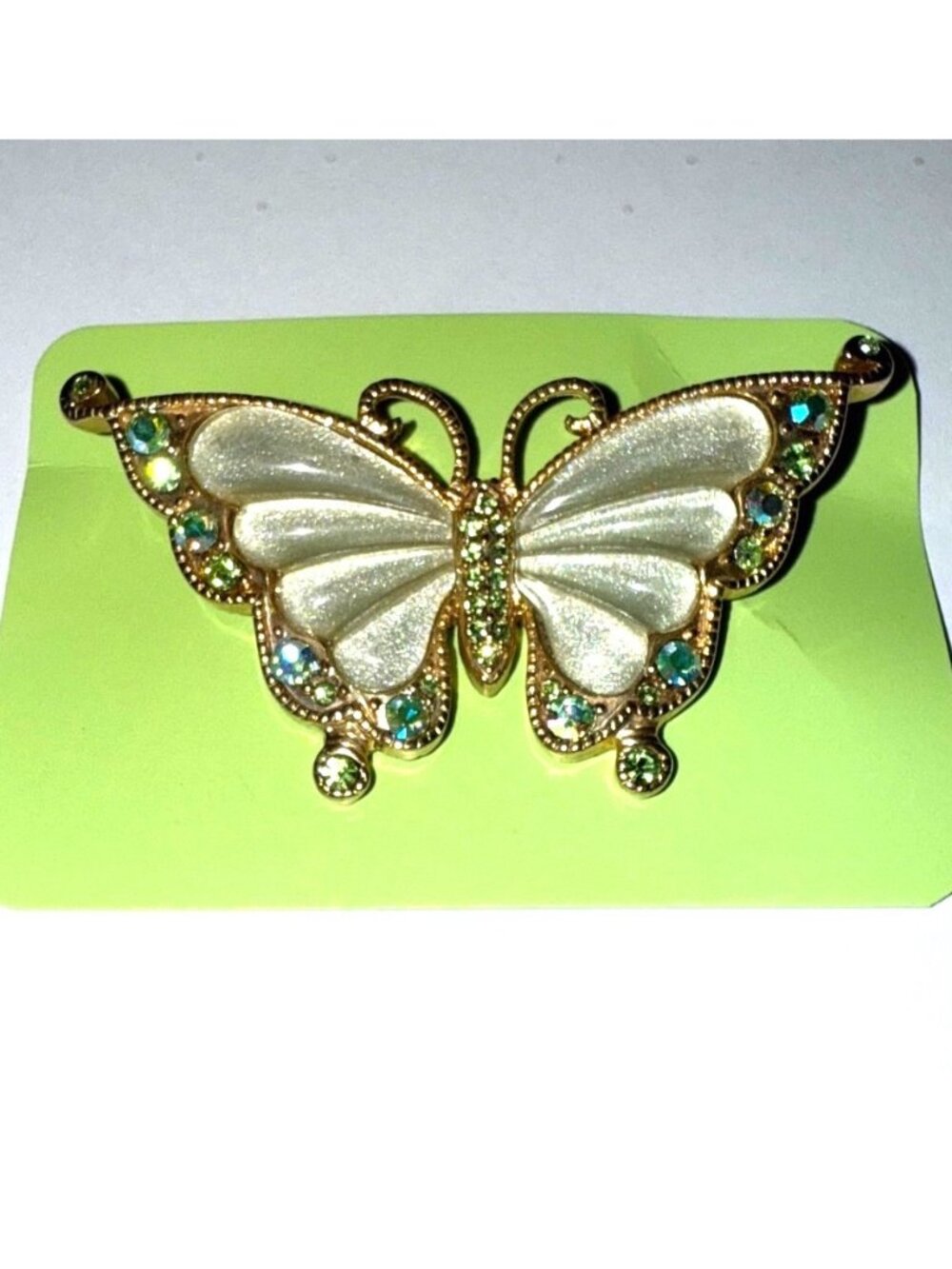 Butterfly Brooch Pin Rhinestones & Gold-Tone Details - Elegant Statement Jewelry